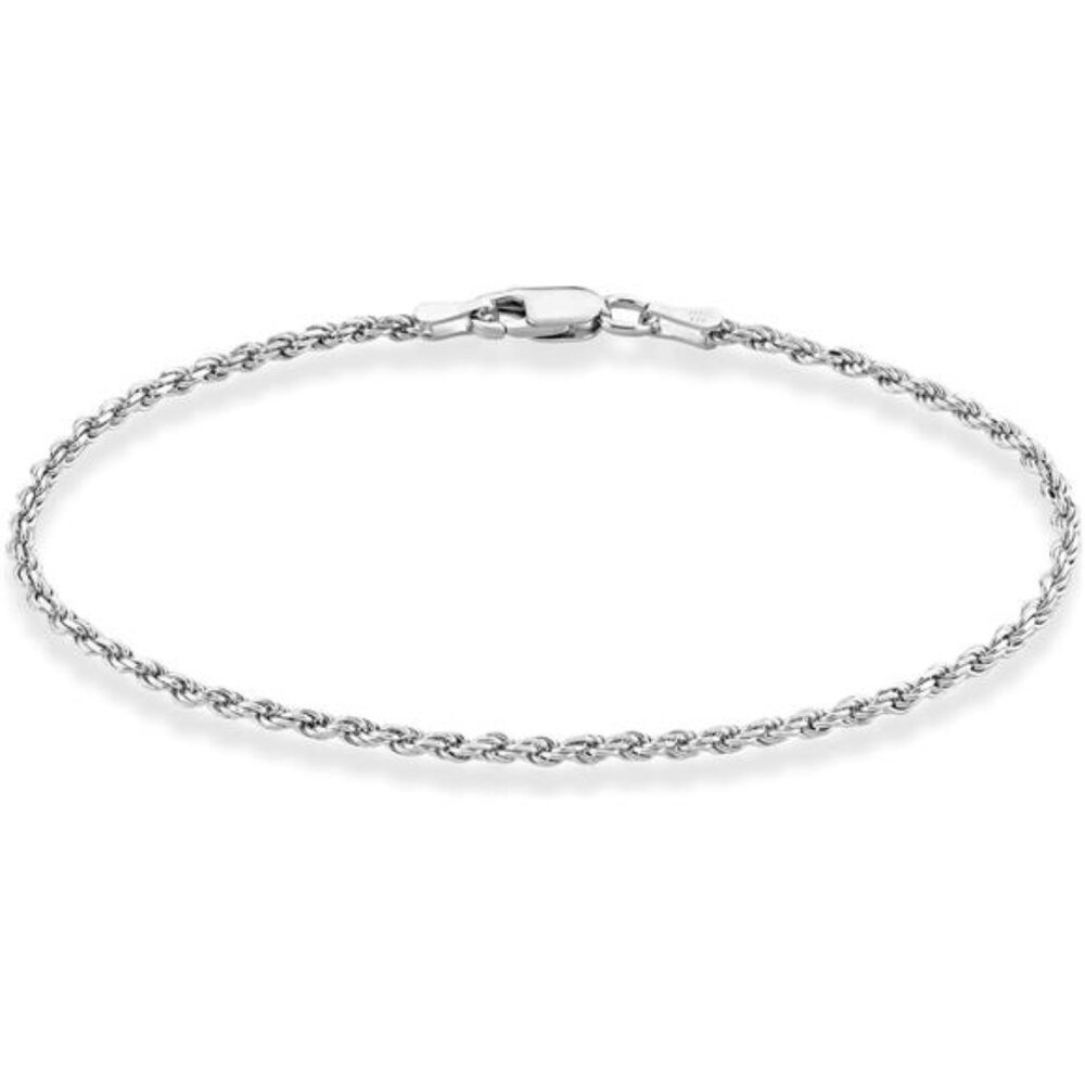 925 Sterling Silver Italian 2mm, 3mm Diamond-Cut Braided Rope Chain Anklet